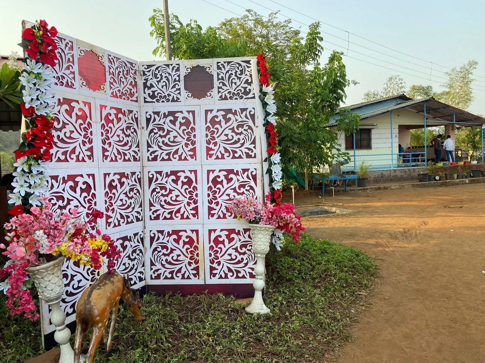 A floral photo backdrop at Raigad Agro Park