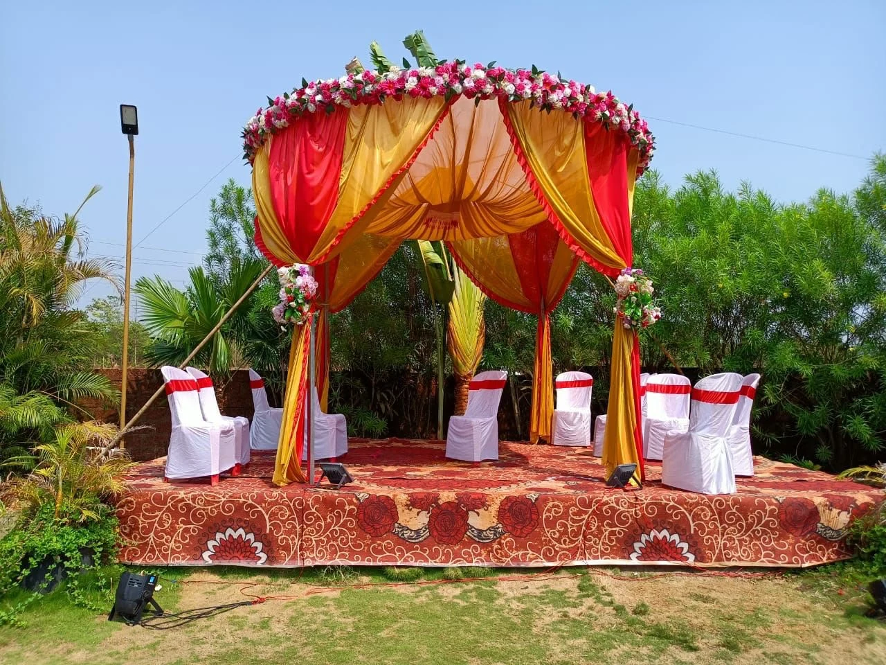 A decorated ceremony canopy at Raigad Agro Park